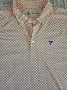 Donald Ross Peach Gingham Golf Polo, XL